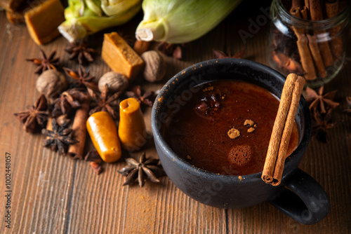 Mexican Champurrado, atole de cacao drink photo