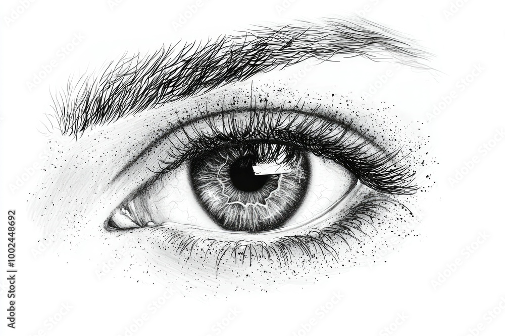 Obraz premium Close-up Hand-Drawn Black and White Eye with Eyebrow and Eyelashes