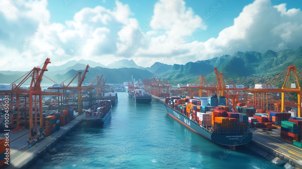 Fototapeta premium Enhancing Global Commerce: Significant Port Expansion Project for Accommodating Larger Vessels and Trade Capacity