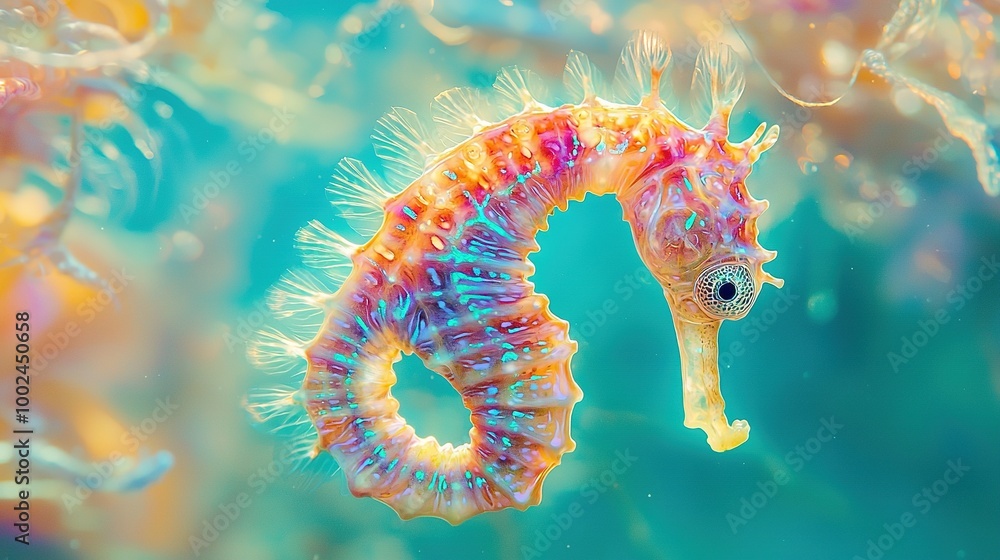 A photo of a sea horse in the water with other sea horses in the background A photo of a sea horse in the water with other sea horses in the background