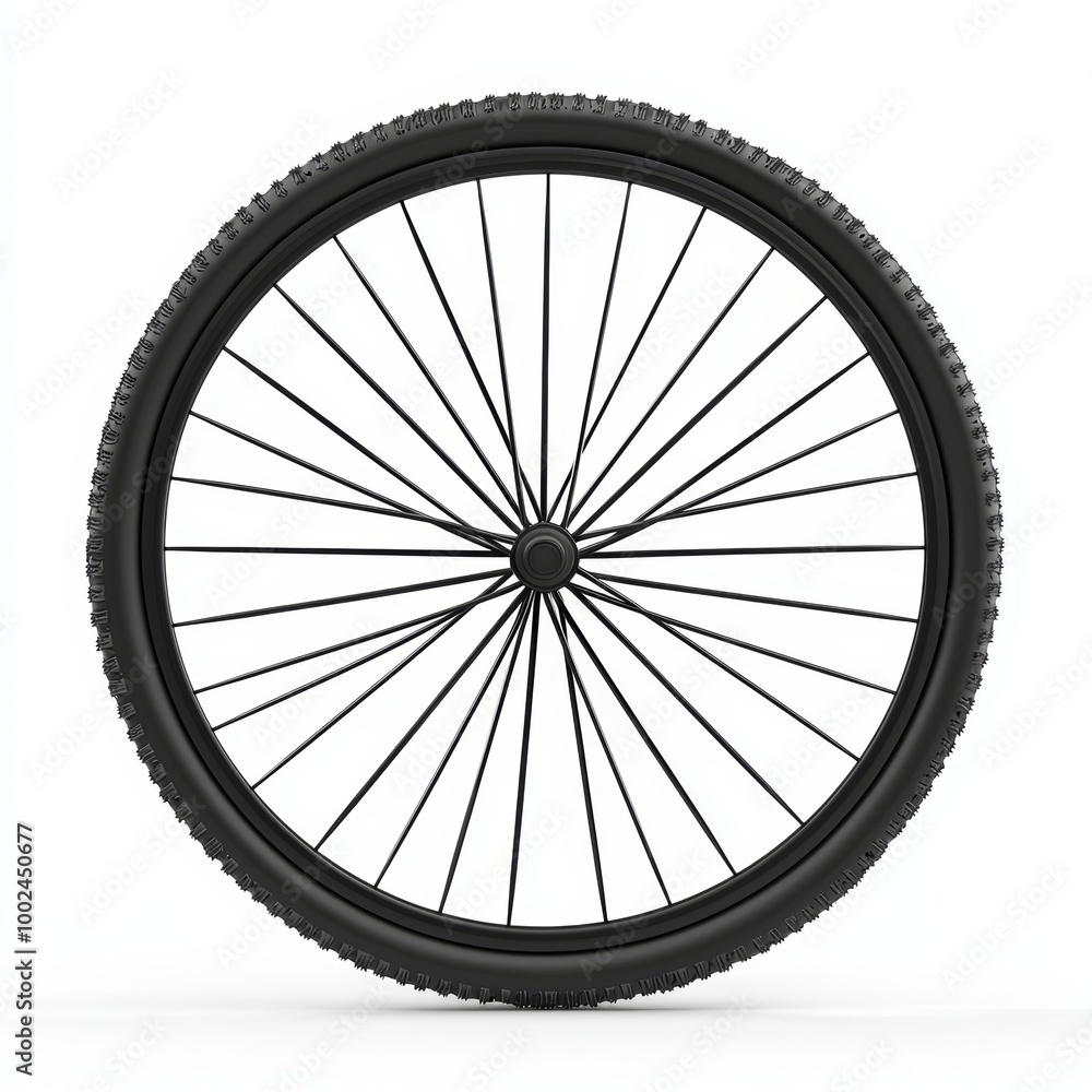 Fototapeta premium Bicycle wheel, detailed spokes, isolated on white background, 3D illustration