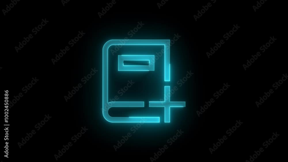 Dictionary add stroke icon glowing neon animation