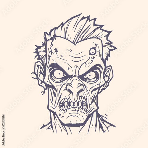 Cartoon zombie monster portrait. Spooky and scary character face