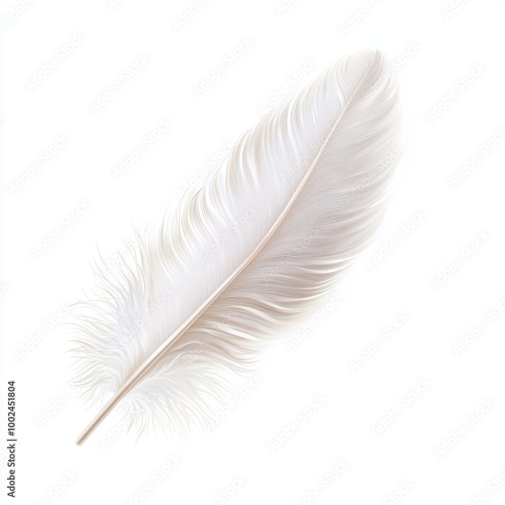 Single feather, delicate and light, isolated on white background, 3D illustration Single feather, delicate and light, isolated on white background, 3D illustration