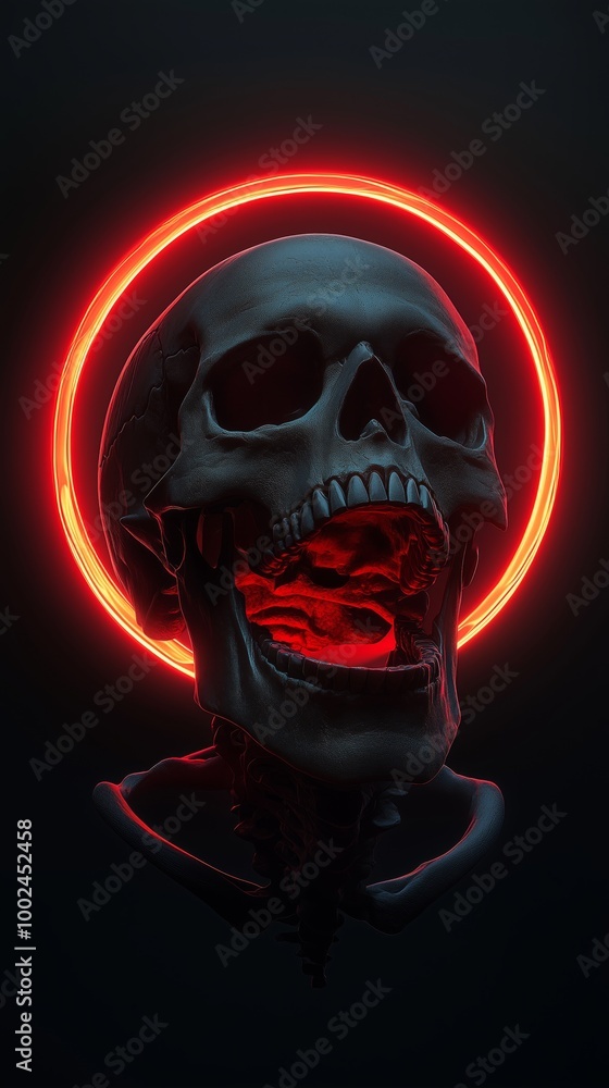 Glowing Skull with Red Halo in a Dark Atmosphere Glowing Skull with Red Halo in a Dark Atmosphere