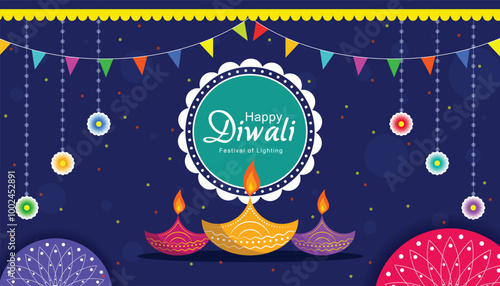 Happy diwali celebration background. happy diwali social media banner and poster. festival of lights colorful background. Indian festivals of light with diwali elements