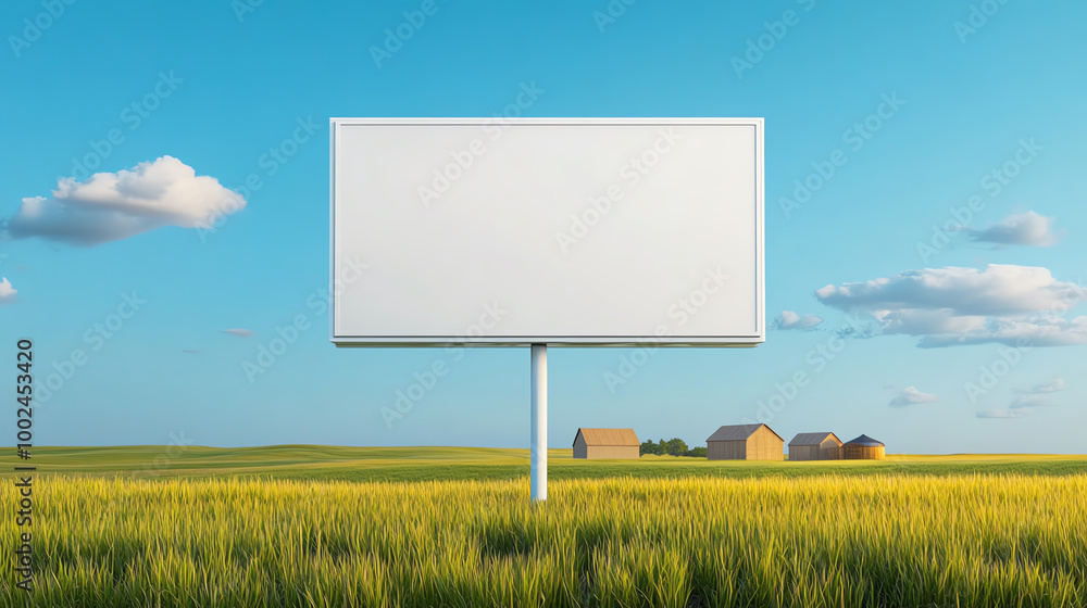 Blank billboard in a scenic rural landscape with clear blue sky. Blank billboard in a scenic rural landscape with clear blue sky.