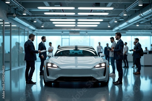 Wallpaper Mural People brainstorming electric car innovations in a cutting-edge research center Torontodigital.ca