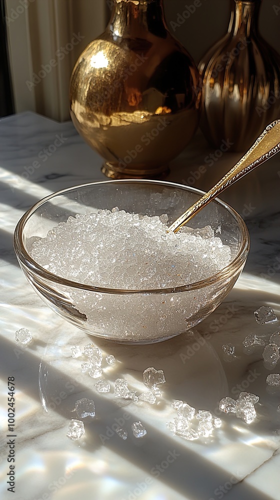 Close-Up of Crystal Sugar in a Glass Bowl Close-Up of Crystal Sugar in a Glass Bowl