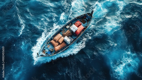 A smuggler's boat, laden with contraband, moves undetected through international waters