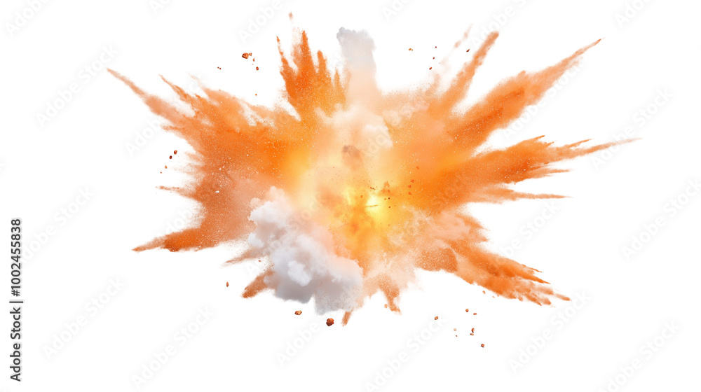 A fiery explosion with a bright, orange-yellow flame at its center. Surrounding the flame is a dense, billowing cloud of smoke and sparks that radiate outwards A fiery explosion with a bright, orange-yellow flame at its center. Surrounding the flame is a dense, billowing cloud of smoke and sparks that radiate outwards