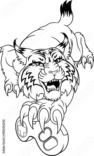 A wildcat or bobcat gamer with video game controller sports team animal mascot