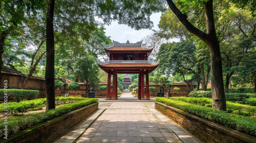 Tranquil Pathway Leading to a Traditional Vietnamese Gate Tranquil Pathway Leading to a Traditional Vietnamese Gate