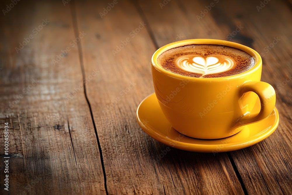 Fototapeta premium Latte art is the art of creating patterns on the milk foam in a latte. It reflects the creativity and attention to detail, perfect for advertising, cafes or products related to lifestyle and coffee.