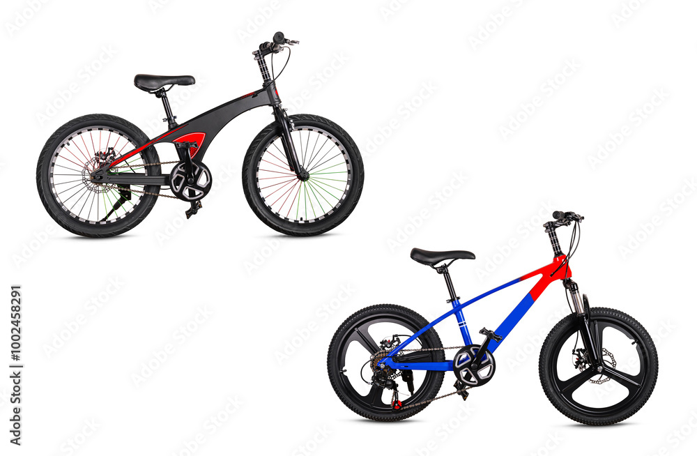 Fototapeta premium Red and blue children's bicycle isolated on white background