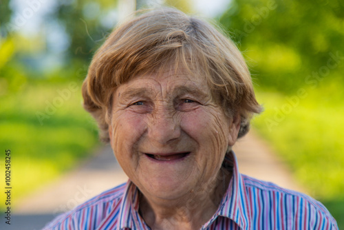 Photography Old woman without teeth. Selective focus.