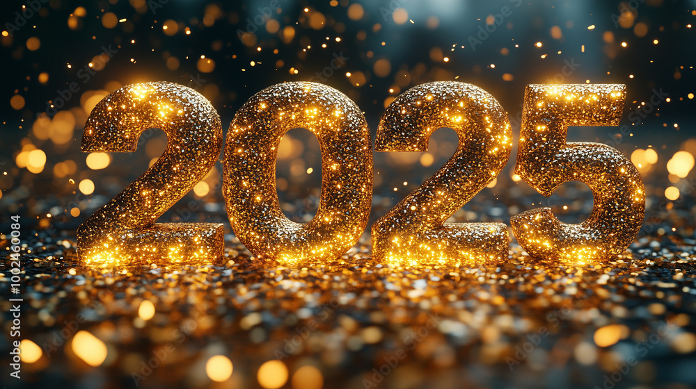 Luxurious 3D New Year 2025 scene with glowing golden numbers, and festive confetti. Perfect for New Year's and Christmas holiday promotions. Luxurious 3D New Year 2025 scene with glowing golden numbers, and festive confetti. Perfect for New Year's and Christmas holiday promotions.