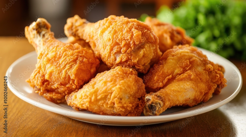 A tempting plate of crispy fried chicken, golden on the outside but filled with unhealthy trans fats and oils A tempting plate of crispy fried chicken, golden on the outside but filled with unhealthy trans fats and oils