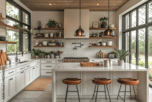 Clean and minimalist kitchen with white cabinetry and natural wood accents