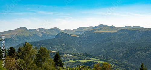 Sancy massif in the background, Auvergne Volcanoes Natural Park, Puy de Dome department, Auvergne Rhone Alpes, France photo