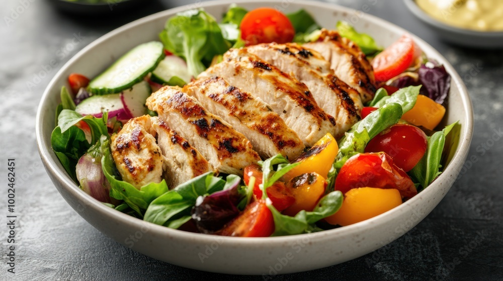 A weight-loss meal with a lean protein, fresh vegetables, and a light dressing, perfect for maintaining a calorie deficit A weight-loss meal with a lean protein, fresh vegetables, and a light dressing, perfect for maintaining a calorie deficit