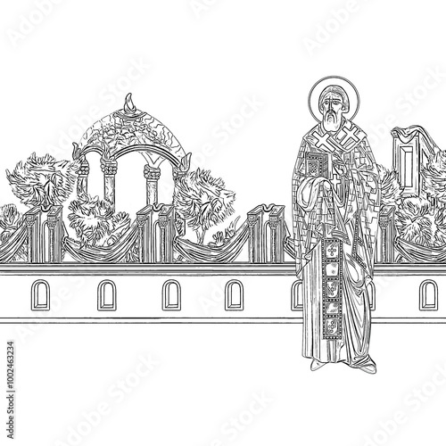 Saint Sava Serbian (name english). Coloring page in Byzantine style