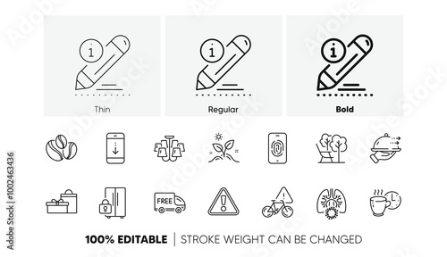 Edit, Coffee break and Chandelier line icons. Pack of Food delivery, Refrigerator, Deckchair icon. Grow plant, Free delivery, Gifts pictogram. Coronavirus lungs, Coffee-berry beans. Line icons. Vector