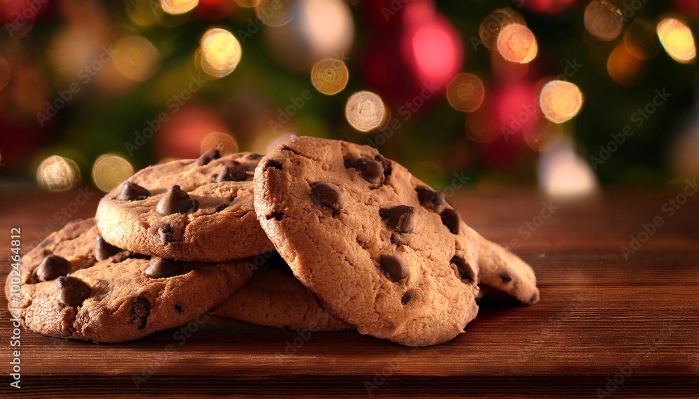 Christmas chocolate chip cookies with fir trees outside the window Christmas chocolate chip cookies with fir trees outside the window