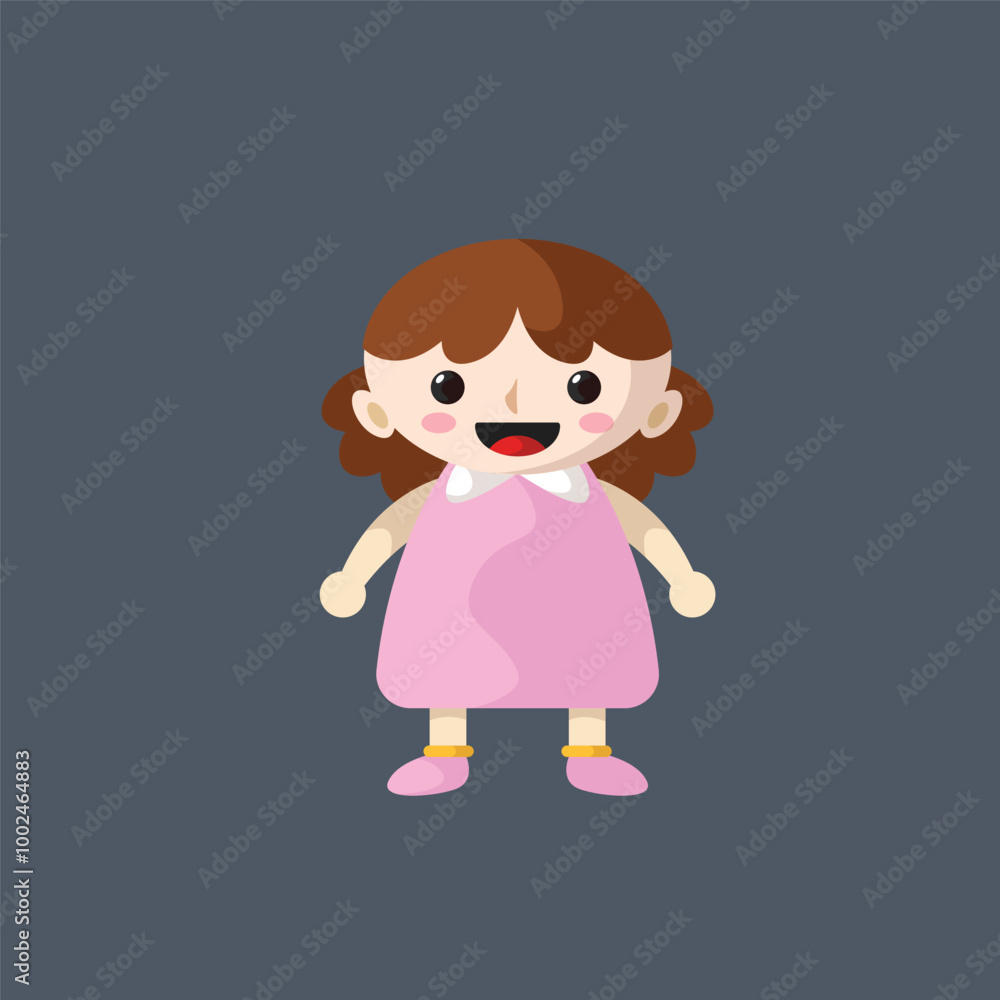 a girl doll wearing pink clothes in flat vector design. a girl doll wearing pink clothes in flat vector design.
