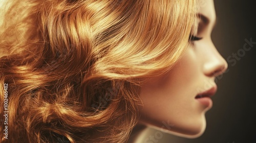 Close-up of a woman's face with golden blonde hair