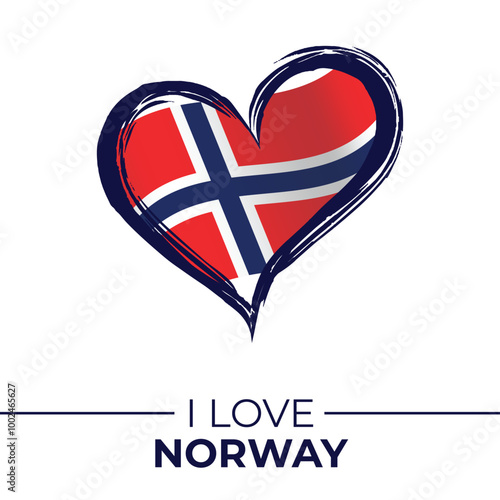Norway National Flag Waving in Heart. Silhouette Background,
