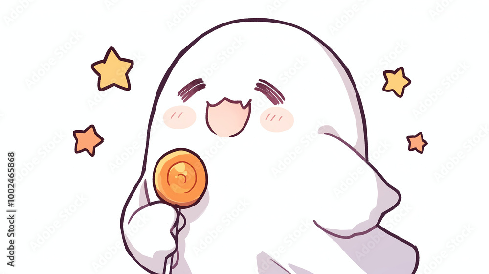 Obraz premium Cute Halloween Ghost with Lollipop - Spooky Fun Illustration