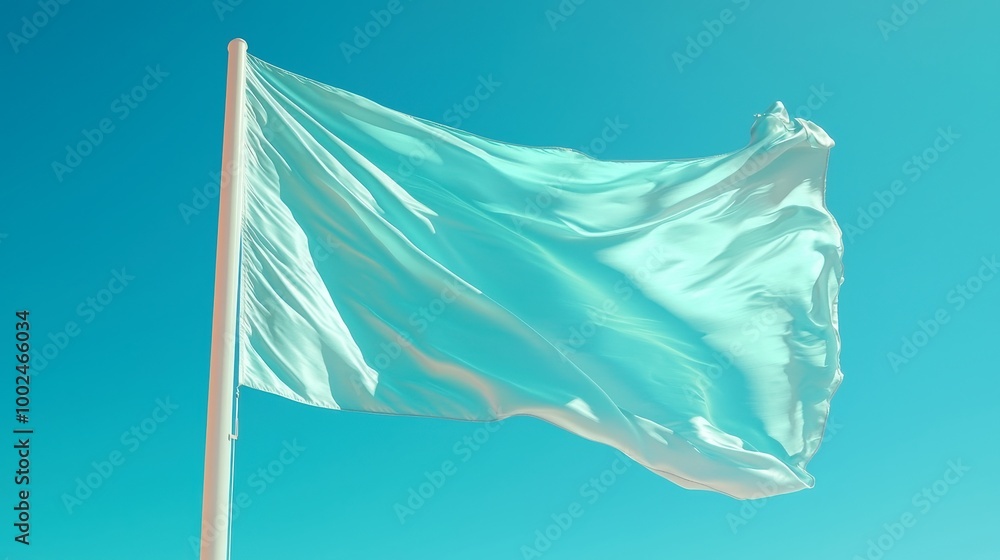 Silk Flag Animation with Sky Blue background, vibrant flag waving in the wind, smooth texture, dynamic movement, serene ambiance, ideal for presentations or visual projects