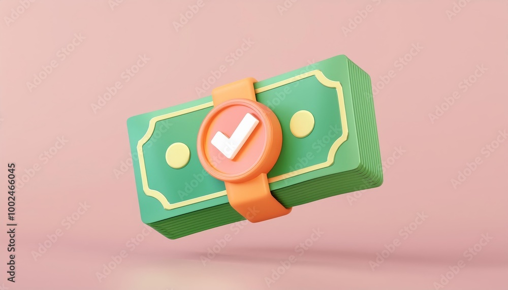 3D illustration of a banknote with a checkmark, symbolizing financial success and approval. 3D illustration of a banknote with a checkmark, symbolizing financial success and approval.