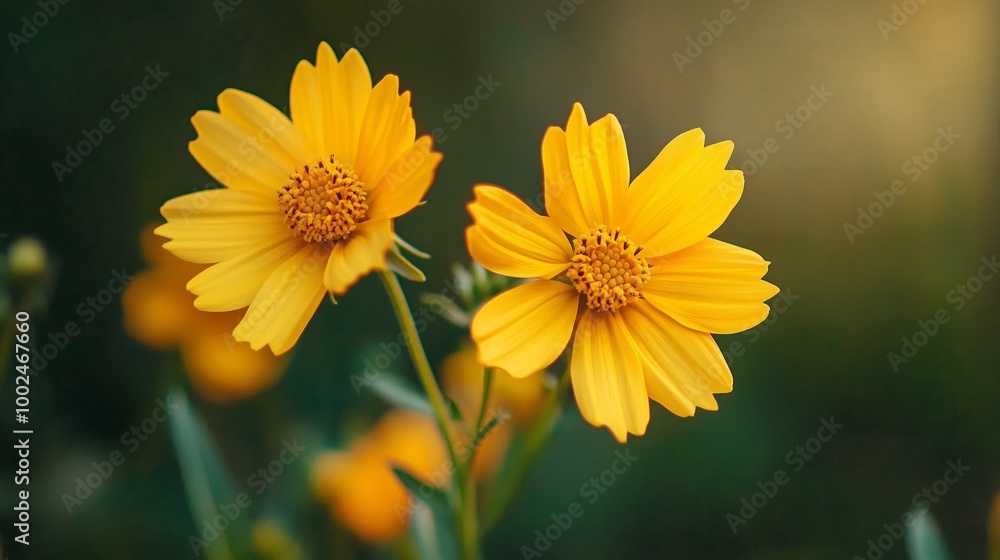 Bright yellow flowers bloom in a garden during late spring, showcasing vibrant petals and lush greenery Bright yellow flowers bloom in a garden during late spring, showcasing vibrant petals and lush greenery