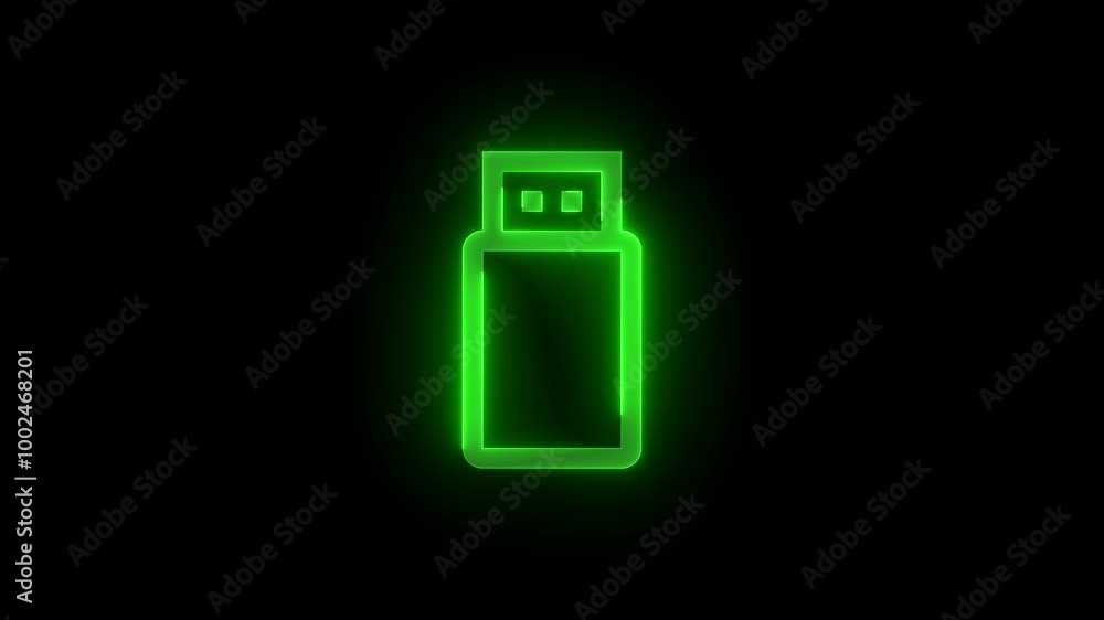 USB symbol stroke icon glowing neon animation USB symbol stroke icon glowing neon animation