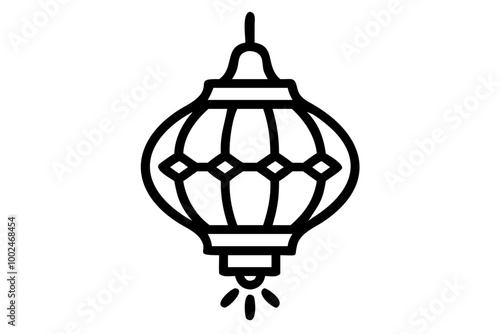 A Floating Chinese Lantern Vector Illustration Lighting Up a Tranquil Water Scene 