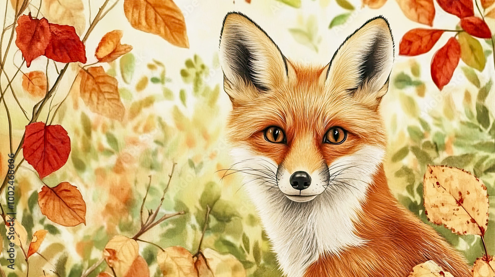 Fototapeta premium Ein Fuchs im Herbst zwischen bunten Blättern