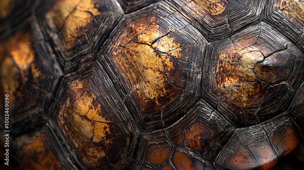 Close-up of tortoise shell with rusted paint on sides and yellow spot on top Close-up of tortoise shell with rusted paint on sides and yellow spot on top