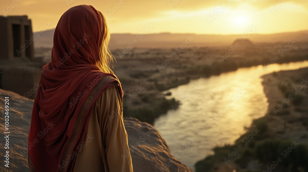 A mother places her baby in a papyrus basket and sets it on the Nile. biblical A mother places her baby in a papyrus basket and sets it on the Nile. biblical