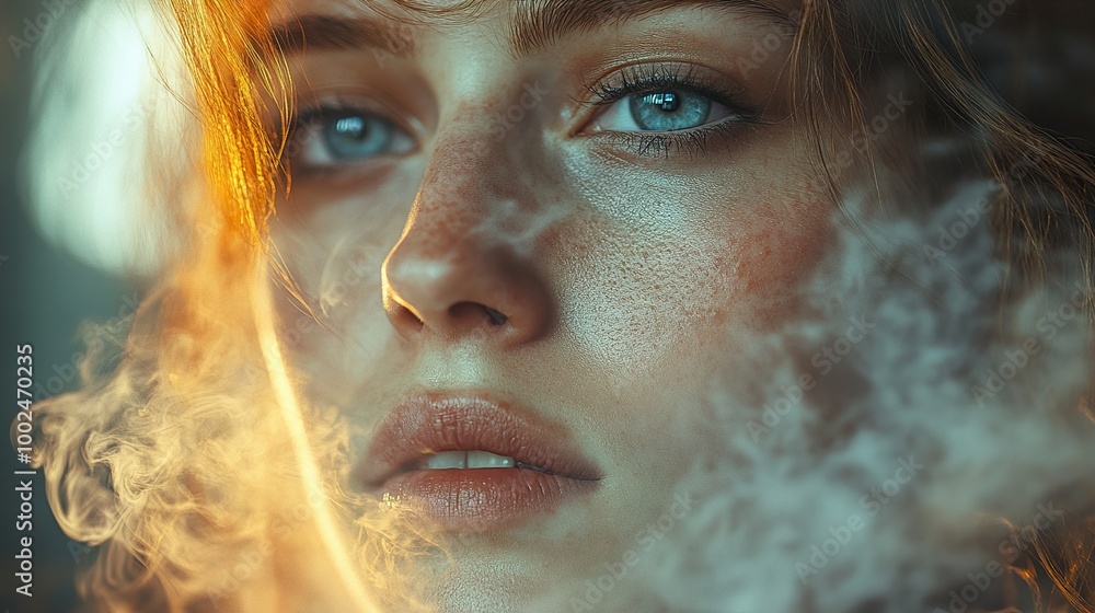 Close-up Portrait of a Woman with Smoke Close-up Portrait of a Woman with Smoke