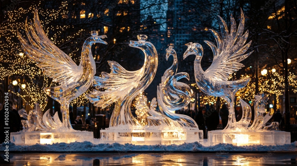 Winter festival featuring ice sculptures. Spectacular ice sculptures at the Ice and Snow Festival Winter festival featuring ice sculptures. Spectacular ice sculptures at the Ice and Snow Festival