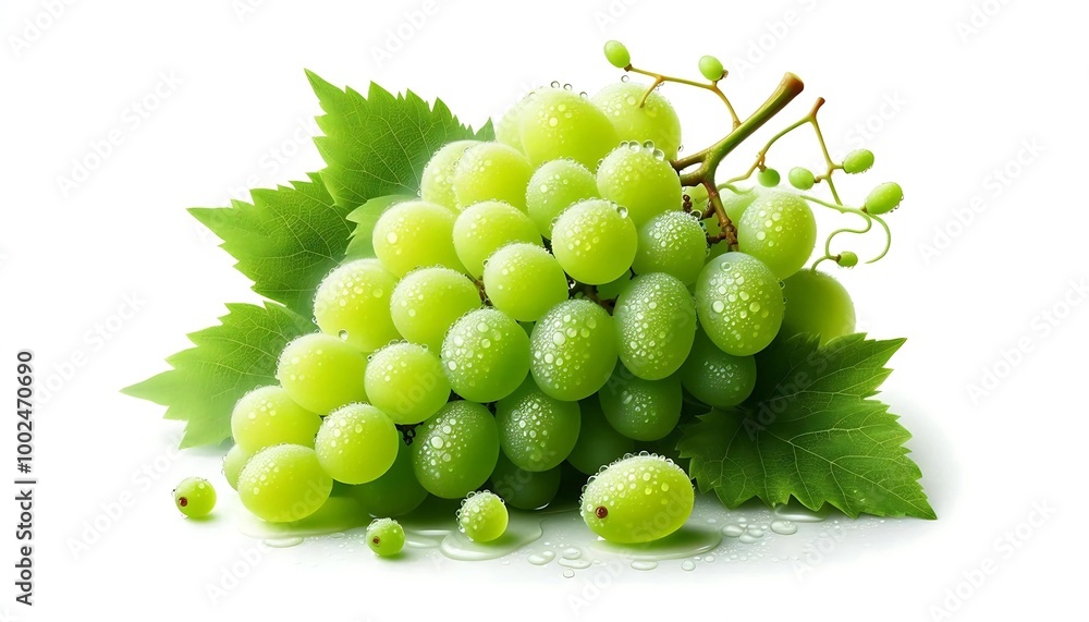 Cluster of fresh green grapes with water droplets. Cluster of fresh green grapes with water droplets.
