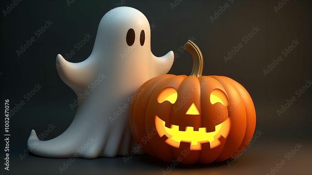 Fototapeta premium Close up of ghost and pumpkin, concept for halloween day celebration