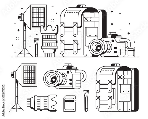 Digital Photography Equipment Line Art Icons