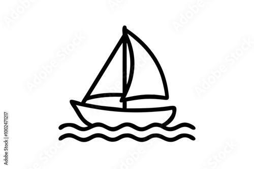 Vector Illustration of a Sailboat Icon Soaring Through Clear Blue Skies with Gentle Wind and Sunlight
