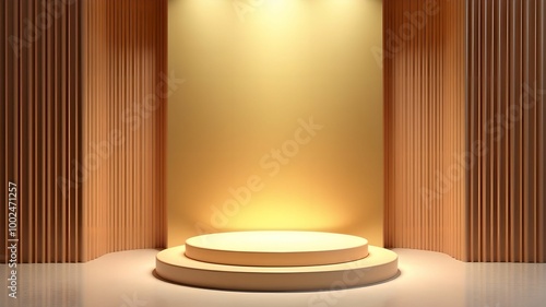 3D podium in yellow-golden peach tones