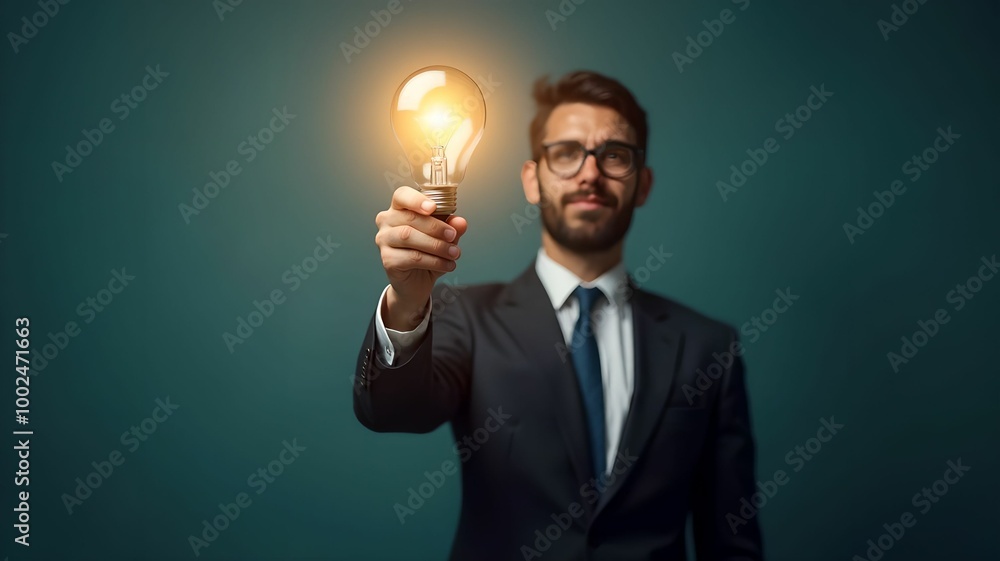 A businessman holding a light bulb as a metaphor for smart innovation in business. A businessman holding a light bulb as a metaphor for smart innovation in business.