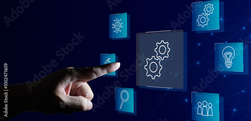 Animation of technology and business process Hyperautomation with digital interface icons	
 photo