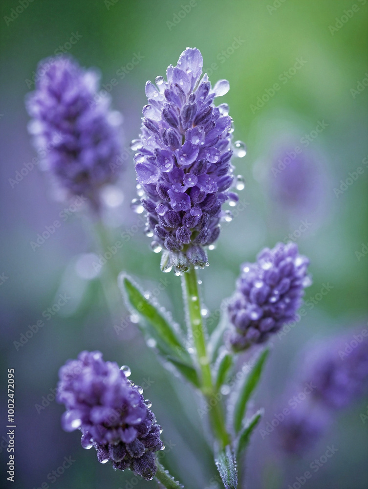 Obraz premium Lavender in Morning Dew with Subtle Garden Blur